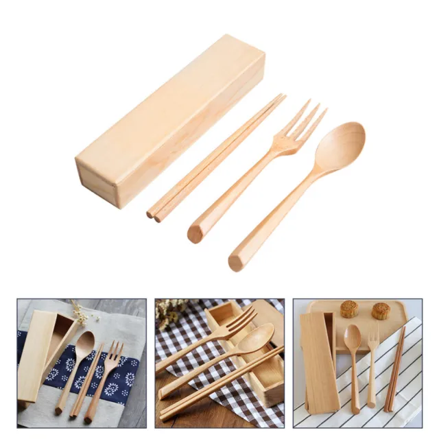 Wooden Tableware Set Forks Spoon Portable Chopsticks Japanese Utensils Eating
