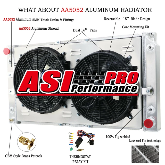 3-Rows Aluminum Radiator+Fan Shroud for 1994-1996 Chevy Impala Caprice 5.7L,V8