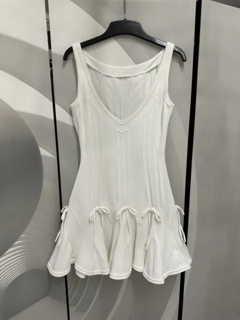 Rare Authentic Dsquared2 White Short Dress With A-line Ruffles Size S