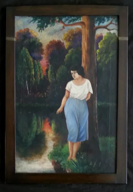 Antique Italian oil painting "Portrait of Young Lady" 18th century