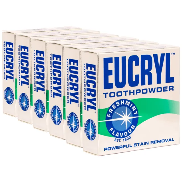 (11,73 EUR/100 g) 6x Eucryl Freshmint Zahnpuder Fleckenentferner 50g