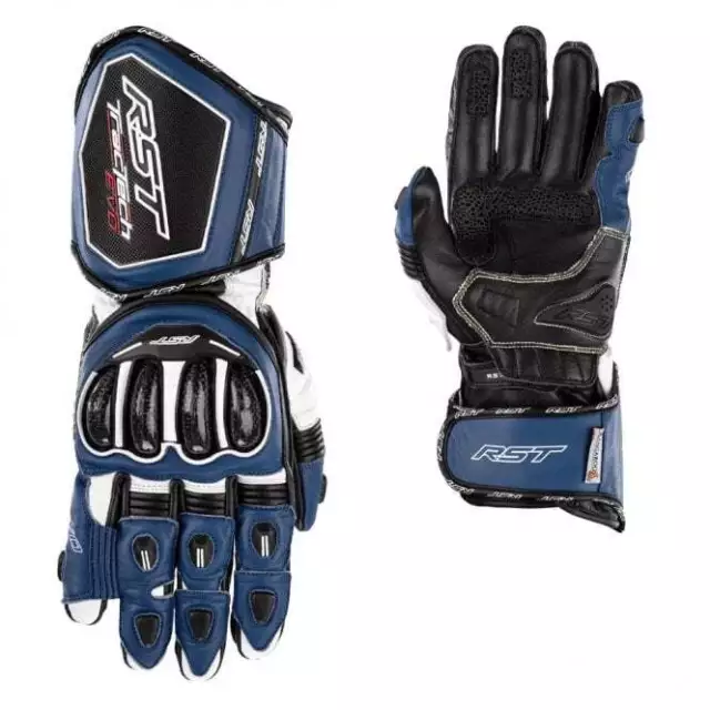 RST Tractech Evo 4 CE Leather Motorcycle Race Gloves (Blue/Black)