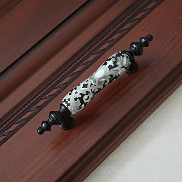 Bronze Ceramic Handle Black Flower Knob Handles Door Cabinet Handles Drawer Pull 3