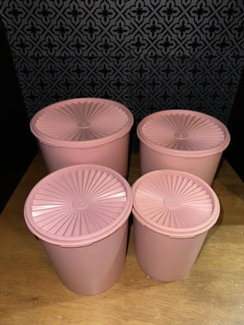 Vintage Tupperware Set of 4 Dusty Rose Servalier Canisters 1980's