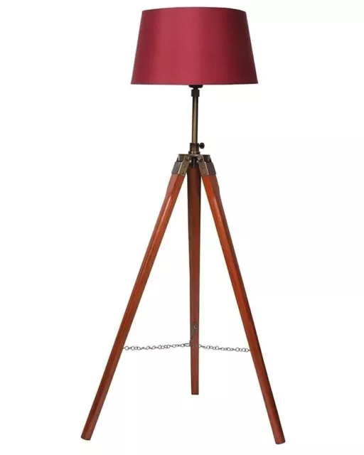 Nautical Tripod Floor Lamp Wooden Brass Finish Stand (Without Shade ) Home Decor