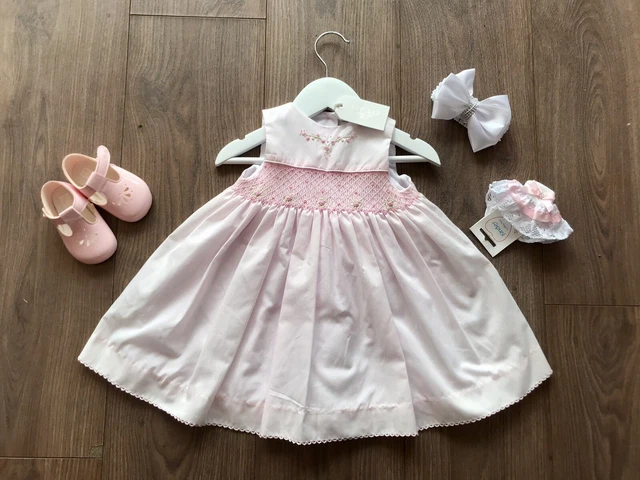 Beautiful pink smocked Baby dress Designer Zip Zap 6/9 Months Fit