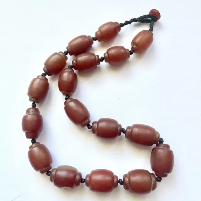 Antique Ancient Old Tibetan Natural "Pema Raka" Carnelian Bead Jewelry Necklace