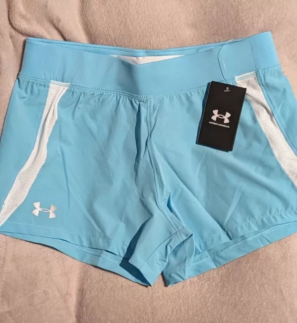 Under Armour ladies blue gym shorts small 10 running training RRP £38 pocket zip