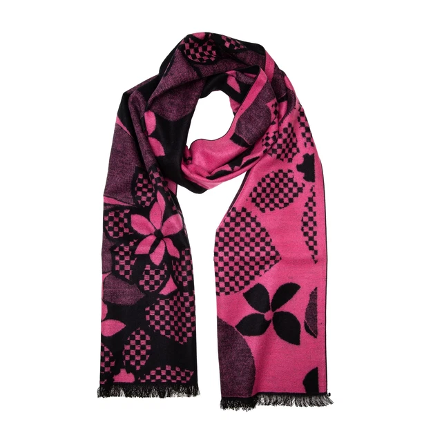 Winterschal Seidenflanell schwarz pink Blumen - sanft wie Kaschmir 100% Seide