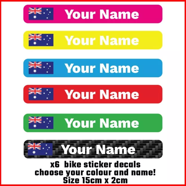 6 x PERSONALISED BIKE FRAME NAME STICKERS ROAD CYCLE CYCLING FRAME HELMET DECALS