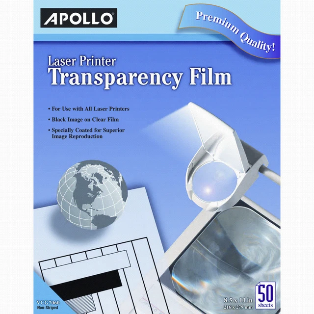 Transparency Film, Laser Printers, 8-1/2"x11", Clear