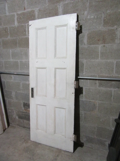 ~ ANTIQUE OAK 6 PANEL DOOR WITH HARDWARE X ~ 32 x 81.5 ARCHITECTURAL SALVAGE 8