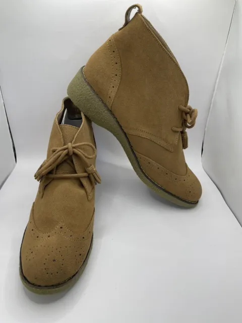 Lands End Tan Brown Suede Leather Chalet Chukka Boots Womens Lace Up Size UK 9