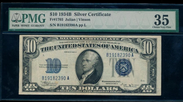 AC 1934B $10 Silver Certificate PMG 35 Fr 1703 KEY NOTE!