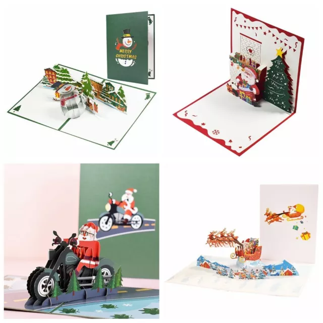 Carte Postale Santa Clause Cartes de voeux de Noël Avec enveloppes 3D Pop UP