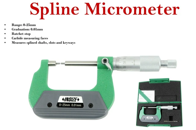 INSIZE SPLINE MICROMETER (type A) 0-25mm code:3233-25A graduation 0 ...