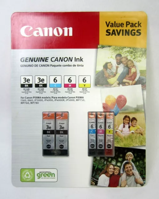 Genuine Canon Ink Value Pack Sealed Pack! for Pixma Model ( BCI-3eBK, BCI-6C M,Y