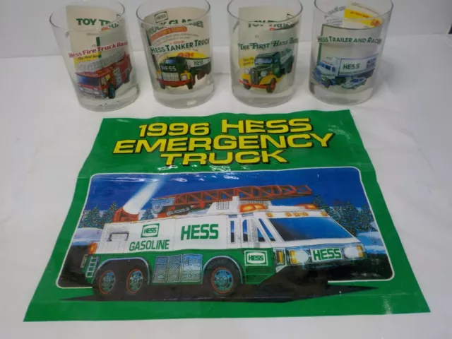 Hess Classic Truck Series 4"h each Glass Set 1996 Fire Racer Tanker and Bag