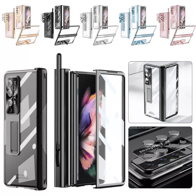 For Samsung Galaxy Z Fold 5 4 3 Plating Clear Magnet Full Case Cover With S Pen