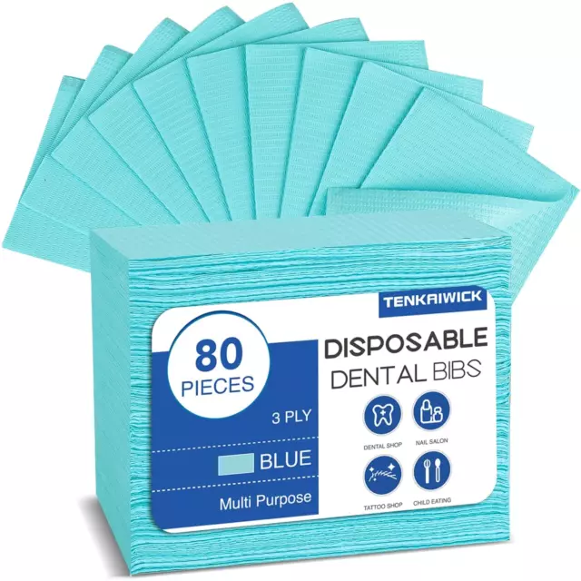 Paquete de 80 baberos/toallas de papel, papeles de consumibles dentales, 13"" X 18"" 3 capas impermeables
