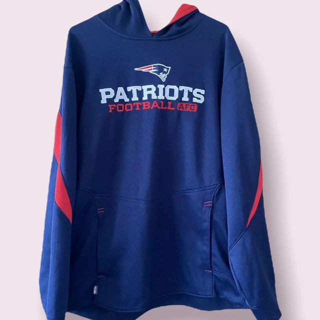 Men’s Navy And Red New England Patriots NFL American Reebok Hoodie Size Large