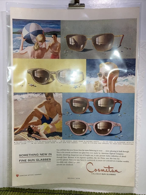 Vintage Cosmetan Calobar Sun Glasses Print Ad Holiday June 1952 Magazine