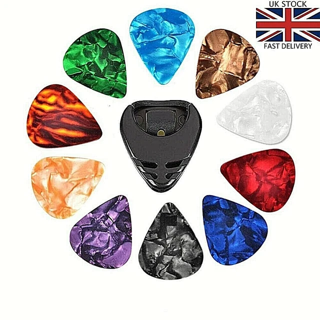 Plectrum Holder+ 10 Celluloid Guitar Picks/Plectrum For Acoustic Electric Guitar