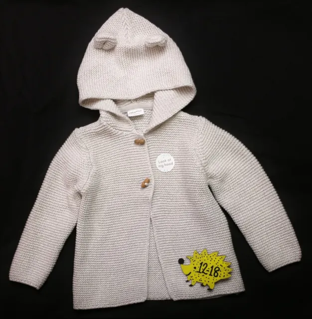 Baby Jungen/Mädchen UNISEX F&F grau Baumwolle Kapuze Strickjacke 12-18 Monate neu mit Etikett