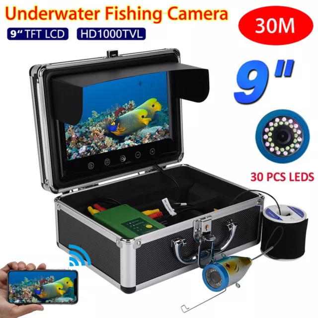 9'' Pro 30m 1000TVL Fish Finder Underwater Sonar Fishing Camera Color HD Monitor