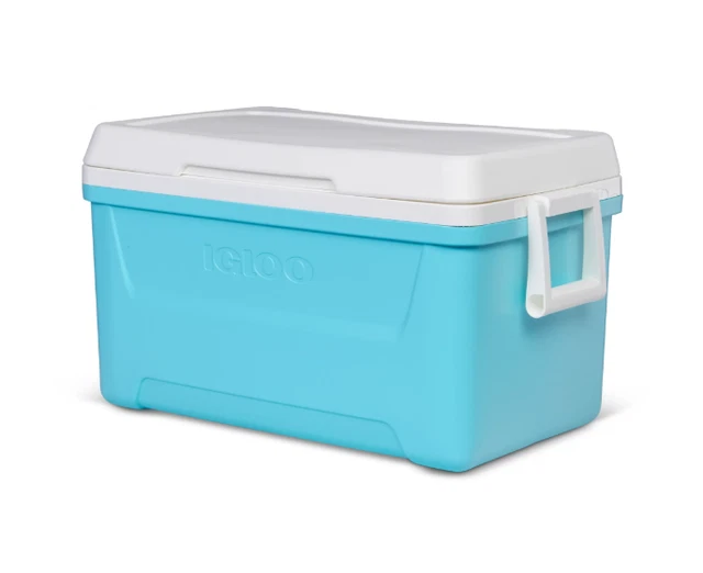 IGLOO 48QT HARD Sided Ice Chest Cooler, Aqua Blue & White FREE