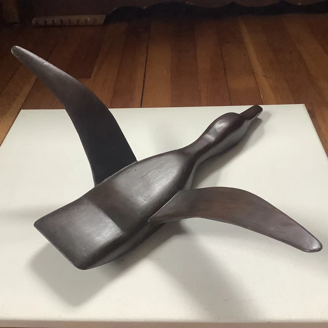 Vintage Hand Carved Flying Duck Rosewood Decor Dated 1983 17” x 16”