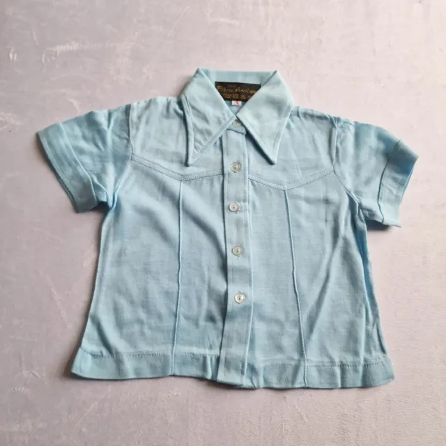 Vintage Girls Dagger Collar Shirt -3-4 Yrs- Blue Acrylic Deadstock 70s KA43