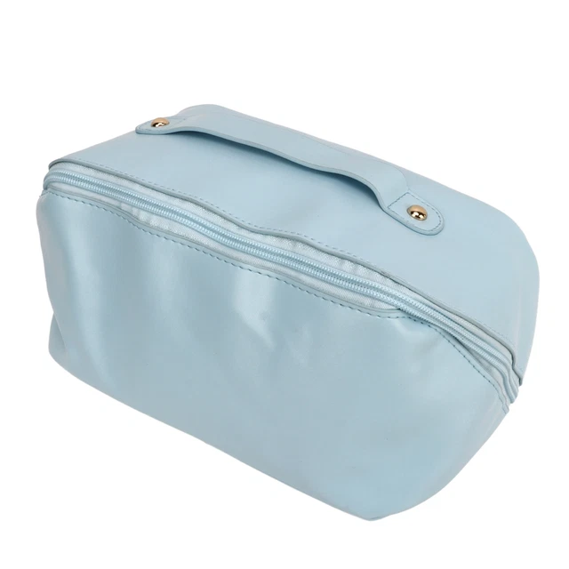 (Blue)Outdoor Makeup Bag PU Leather Easy To Use Wear-Proof Portable Organ Pillow 2