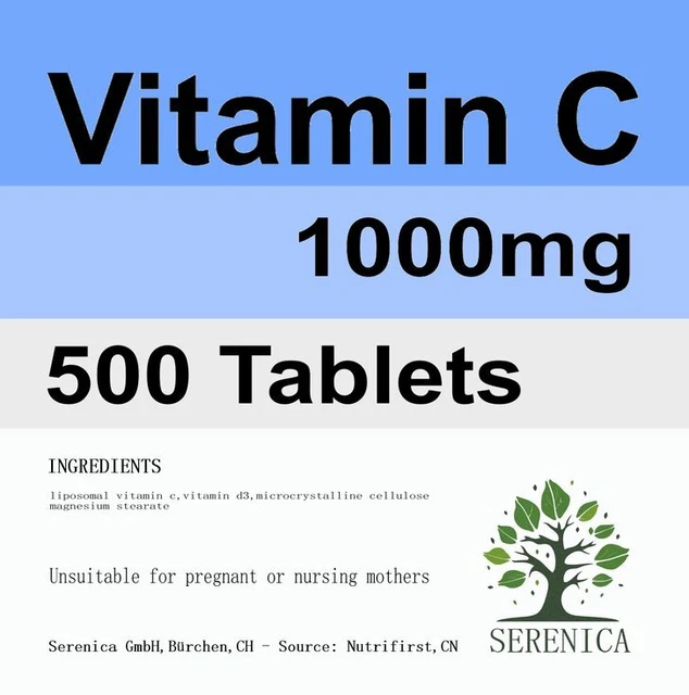 Vitamin C with Vegan Vitamin D3 1000mg x 500 Tablets