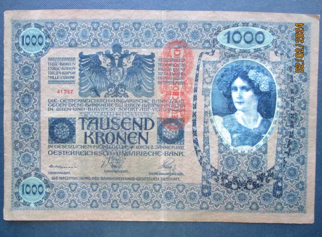 Austria, 1000 Kronen 1902 Banknote Paper Money XF,e1