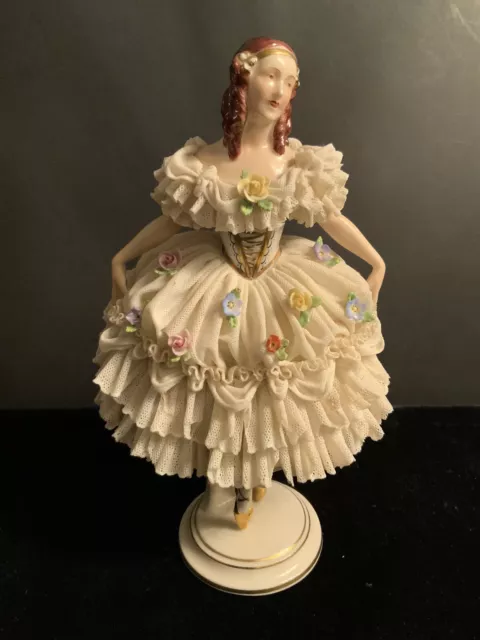 Volkstedt Dresden Lace Porcelain Ballerina Dancing Lady Girl 8” Figurine