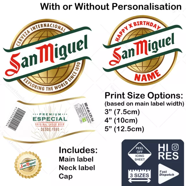 San Miguel Bottle Label Personalised Cake Topper Decoration Edible Icing