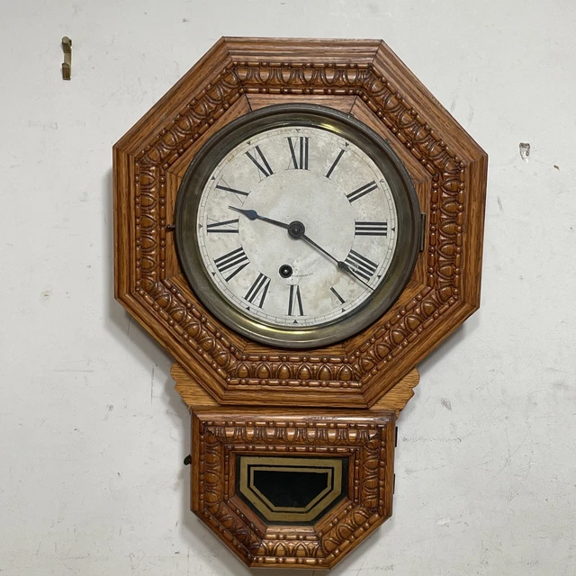 RARE ANTIQUE INGRAHAM Mini Oak Schoolhouse Regulator Wall £119.16 ...