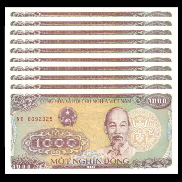 Lot 10 PCS, Vietnam Viet Nam 1000 Dong, 1988, P-106, UNC