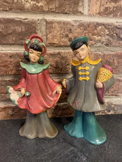 vintage Asian couple chalkware figurines-hand painted-see pics