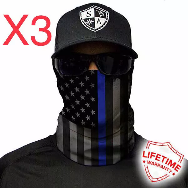 3 SA Co. Blackout Thin Blue Line Police Face Shields/ Mask / Gaiter Salt Armour