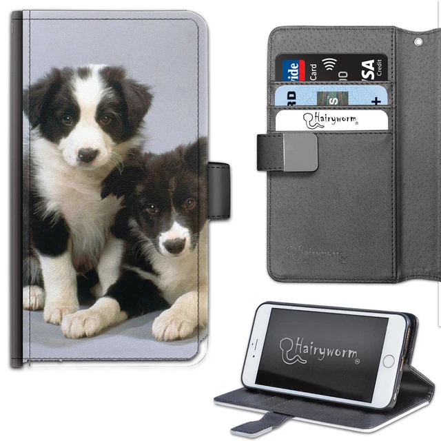 Bordure Collie Chiot Chien Deluxe PU Cuir Portefeuille Téléphone Étui ; à Clapet