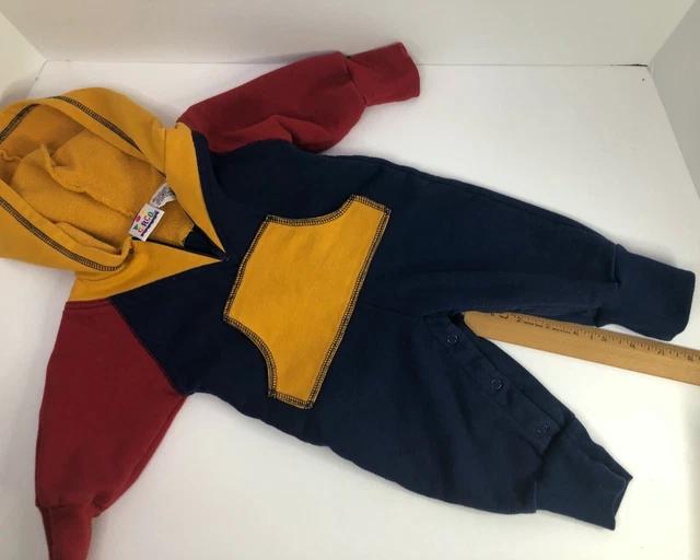 Vintage Baby Hoodie Romper Circo 12 months Block Colors 90 s
