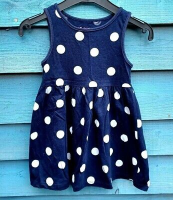 F&F Navy Blue White Spotty Polka Dot Girls Summer Dress Aged 2-3 Years Clothing