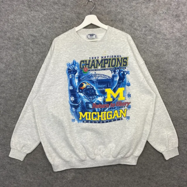Felpa vintage Michigan Wolverines da uomo XXL grigio noce moscata ciotola rosa NCAA ANNI '90