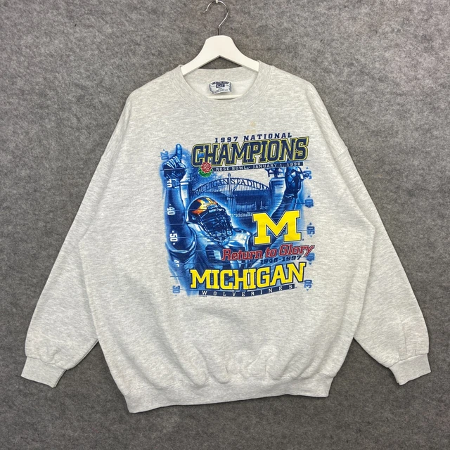 Felpa vintage Michigan Wolverines da uomo XXL grigio noce moscata ciotola rosa NCAA ANNI '90