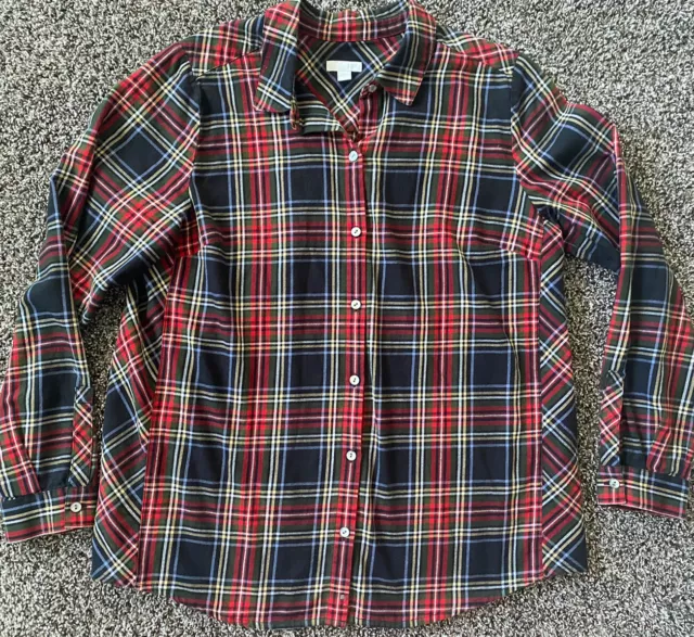 jjill jill plaid shirt medium womens red blue button