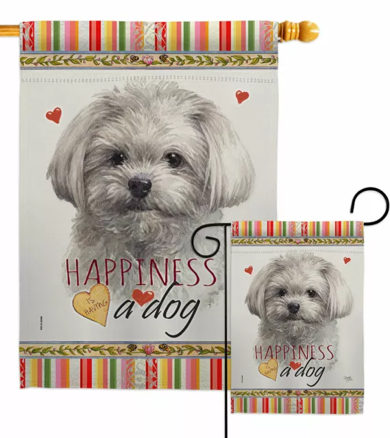 Cute Maltese Happiness Garden Flag Dog Animals Decorative Gift Yard House Banner