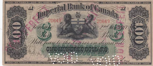 100 Dollars Banque Imperiale du Canada - FAUX - 1917