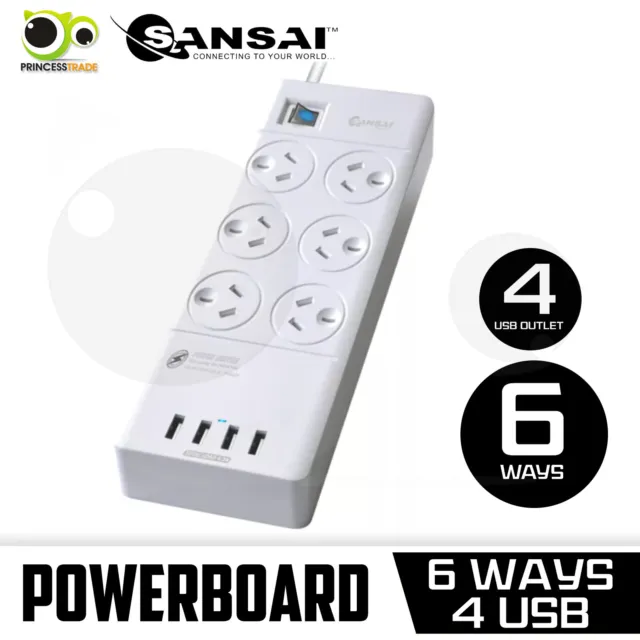 3X Sansai 6-Ways Surge Protected USB Power Board